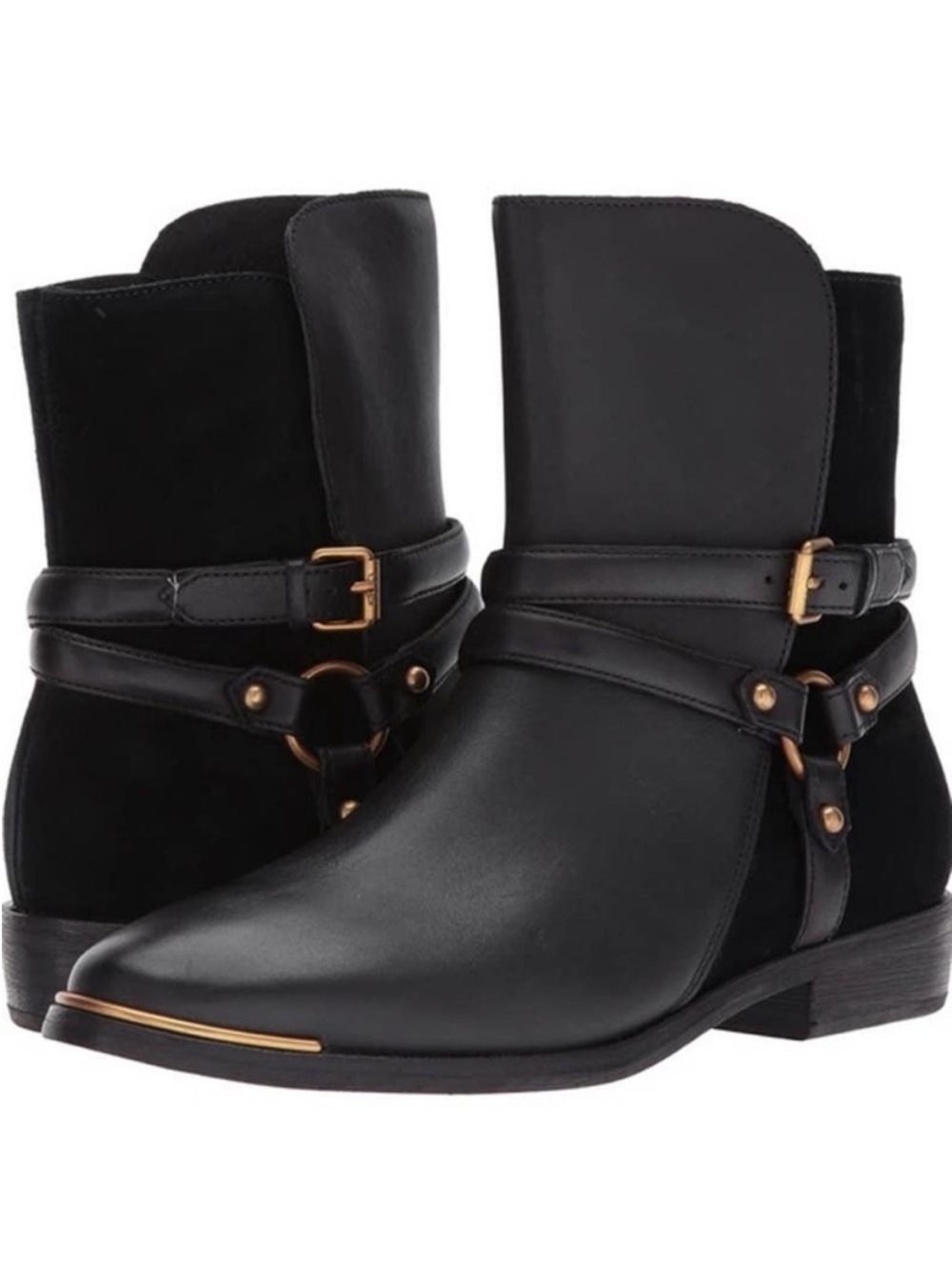 UGG Kelby Black Leather & Suede Ankle Boots with Gold Hardware